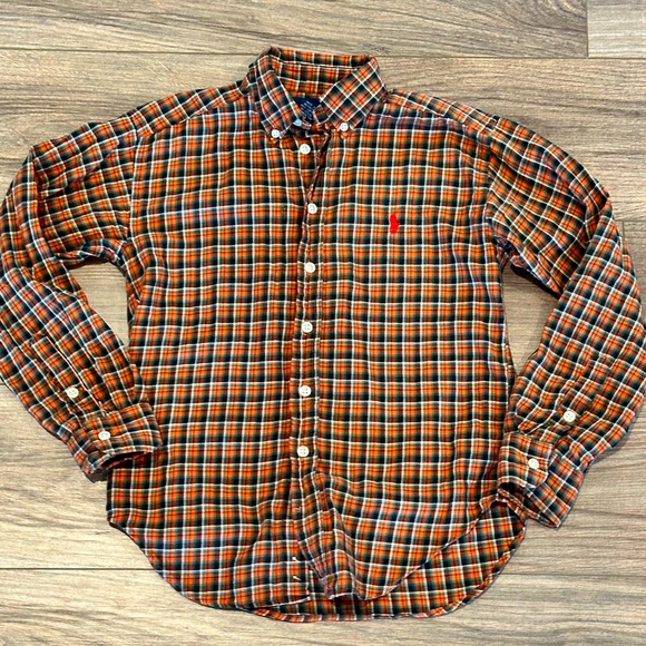 Ralph Lauren Other - Ralph Lauren Boys 8/10 Orange and Green Plaid 100% Cotton Button Down Shirt